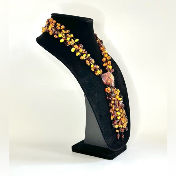 Vintage 90’s Amber Beaded Multi Strand Necklace With Medallion And Bracelets - Picture 2 of 8